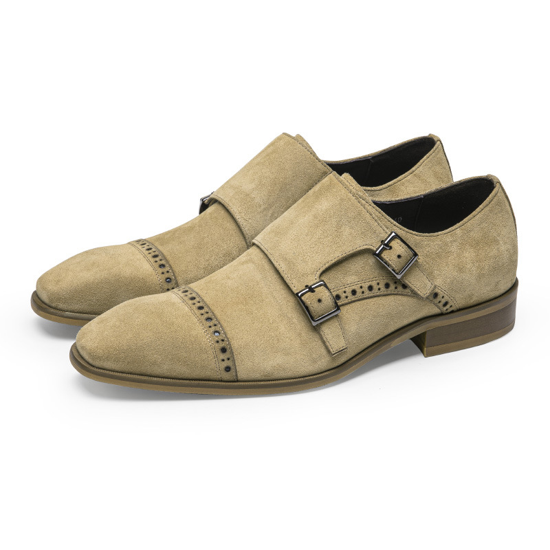 Monk Strap Shoe - Vintage tasarım erkekler elbise ayakkabı hakiki