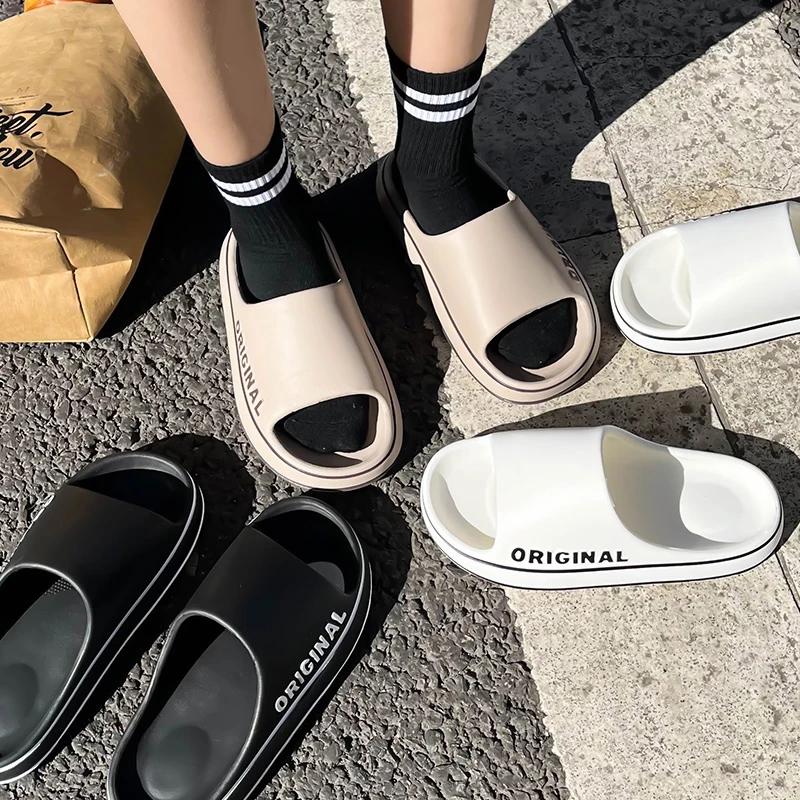 Men'S Shoes Non Slip - Yazlık Çift Terlikleri Düz Renk Harfli