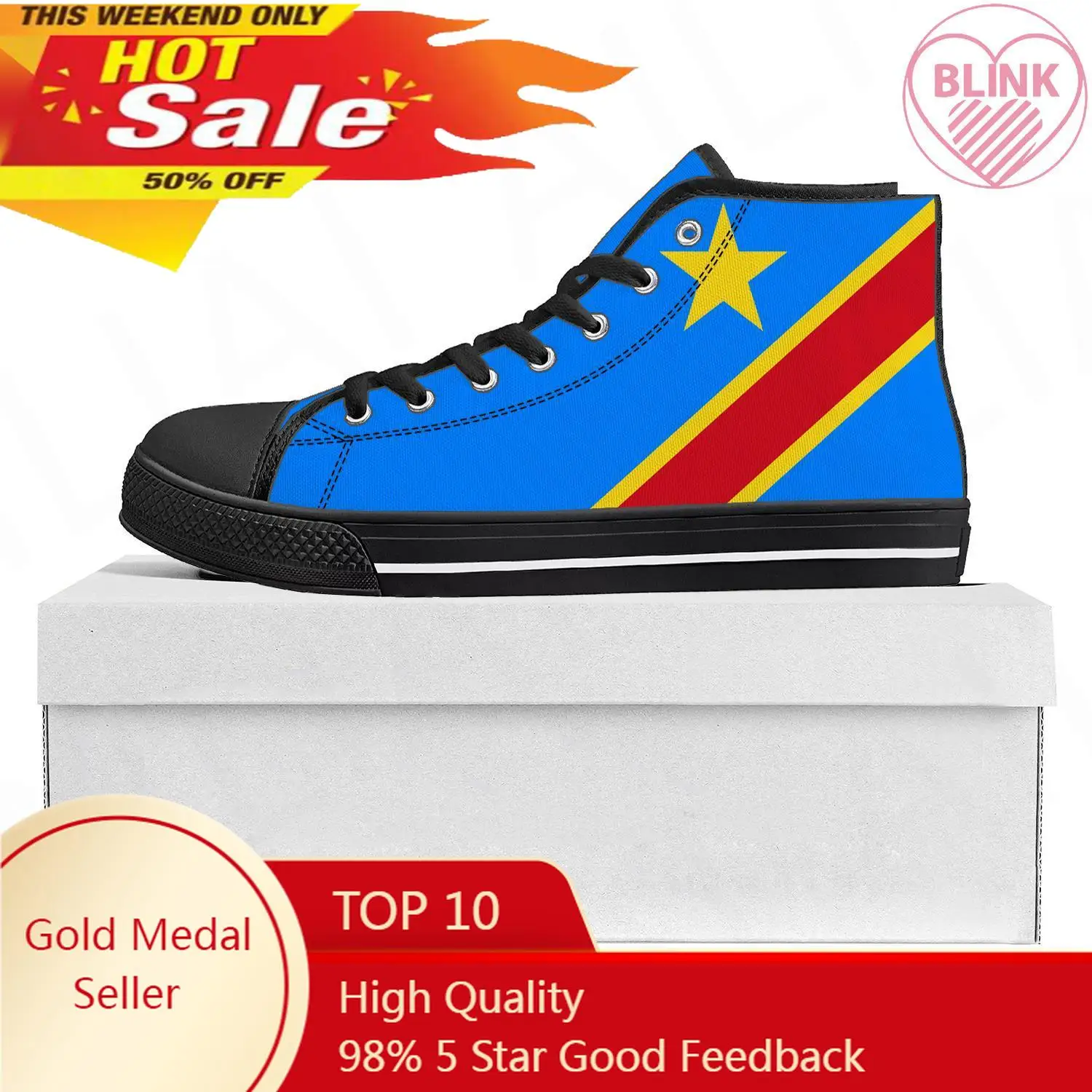 Canvas Sneaker High - Demokratik Kongo Cumhuriyeti Bayrağı Yüksek Top